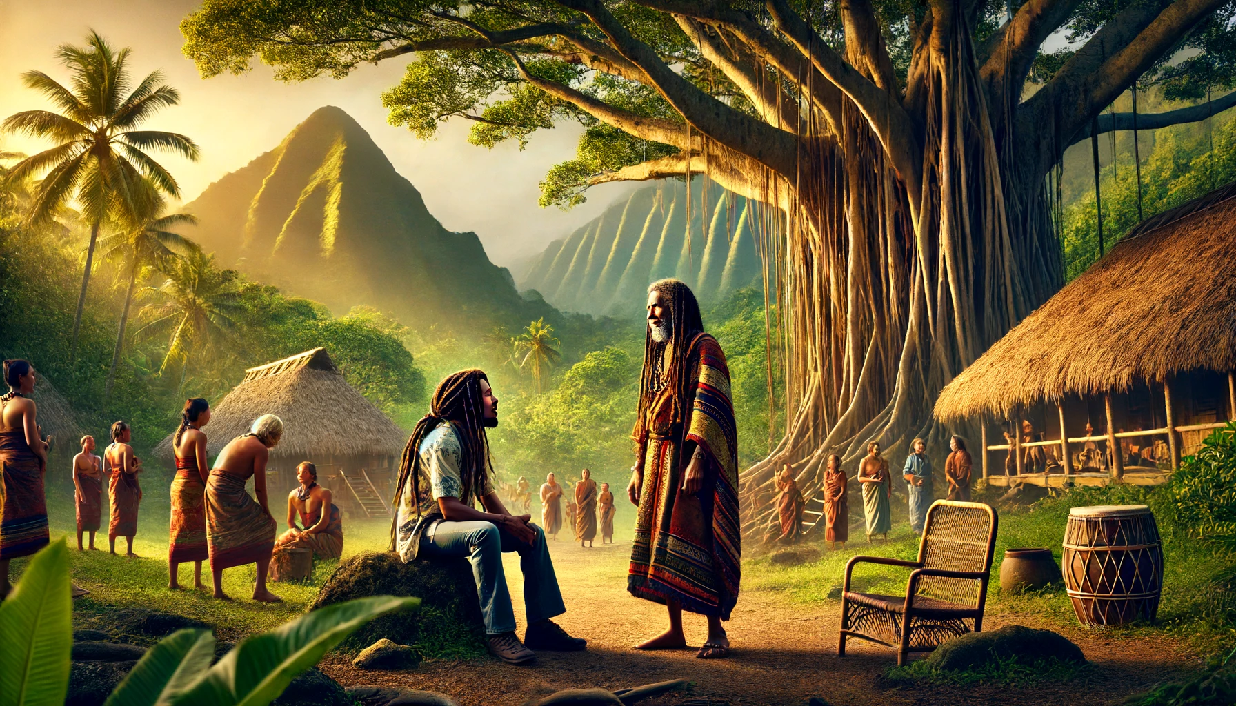A fictional meeting between Bob Marley and Hale Makua inspired by the book Adventure of a Lifetime by John A Brodie